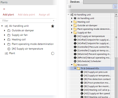 Left: I/O Configuration in ABT Site; Right: Project tree in Programming editor