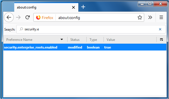 The about:config setting in Mozilla Firefox